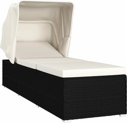 vidaXL - Ligbed - met - luifel - en - kussen - poly - rattan - crèmewit