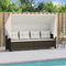 vidaXL - Ligbed - met - luifel - en - kussens - poly - rattan - bruin