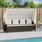 vidaXL - Ligbed - met - luifel - en - kussens - poly - rattan - bruin