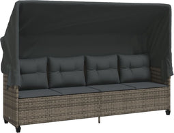 vidaXL - Ligbed - met - luifel - en - kussens - poly - rattan grijs