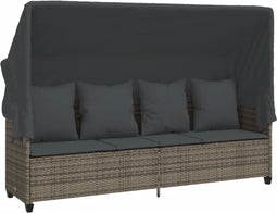 vidaXL - Ligbed - met - luifel - en - kussens - poly - rattan grijs