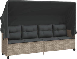 vidaXL - Ligbed - met - luifel - en - kussens - poly - rattan lichtgrijs