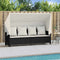 vidaXL - Ligbed - met - luifel - en - kussens - poly - rattan - zwart