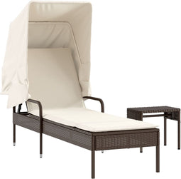 vidaXL - Ligbed - met - luifel - en - tafel - poly - rattan - bruin