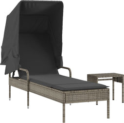 vidaXL - Ligbed - met - luifel - en - tafel - poly - rattan - grijs