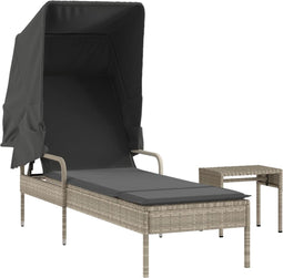 vidaXL - Ligbed - met - luifel - en - tafel - poly - rattan - lichtgrijs