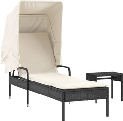 vidaXL - Ligbed - met - luifel - en - tafel - poly - rattan - zwart