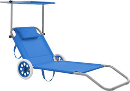 vidaXL - Ligbed - met - luifel - en - wieltjes - inklapbaar - staal - blauw