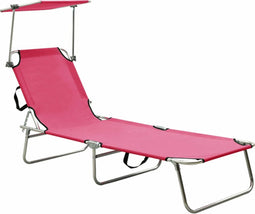 vidaXL - Ligbed - met - luifel - inklapbaar - staal - magenta