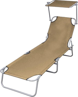 vidaXL - Ligbed - met - luifel - inklapbaar - staal - taupe