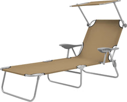 vidaXL - Ligbed - met - luifel - inklapbaar - staal - taupe