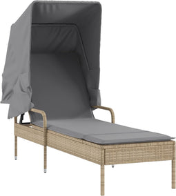 vidaXL - Ligbed - met - luifel - poly - rattan - beige