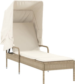 vidaXL - Ligbed - met - luifel - poly - rattan - beige