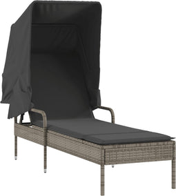 vidaXL - Ligbed - met - luifel - poly - rattan - grijs