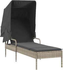 vidaXL - Ligbed - met - luifel - poly - rattan - lichtgrijs