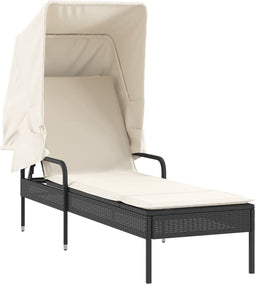 vidaXL - Ligbed - met - luifel - poly - rattan - zwart