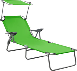 vidaXL - Ligbed - met - luifel - staal - groen