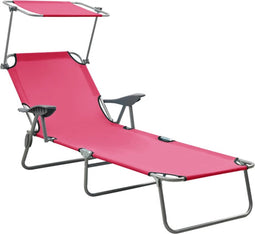 vidaXL - Ligbed - met - luifel - staal - roze