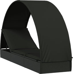 vidaXL - Ligbed - met - rond - dak - 211x57x140 - cm - poly - rattan - zwart