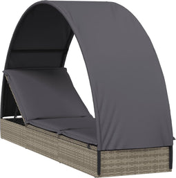 vidaXL - Ligbed - met - rond - dak - 211x57x140 - cm - poly - rattan - grijs