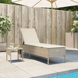 vidaXL - Ligbed - met - tafel - en - kussen - poly - rattan - beige