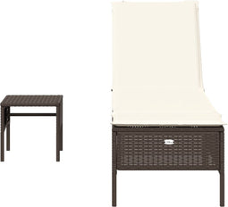 vidaXL - Ligbed - met - tafel - en - kussen - poly - rattan - bruin