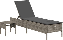 vidaXL - Ligbed - met - tafel - en - kussen - poly - rattan - grijs