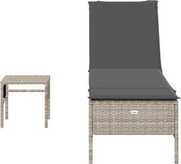 vidaXL - Ligbed - met - tafel - en - kussen - poly - rattan - lichtgrijs