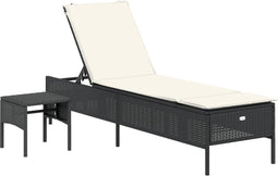vidaXL - Ligbed - met - tafel - en - kussen - poly - rattan - zwart