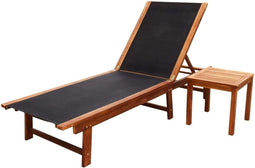 vidaXL - Ligbed - met - tafel - massief - acaciahout - en - textileen