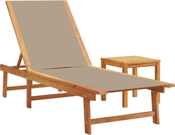 vidaXL - Ligbed - met - tafel - massief - acaciahout - en - textileen - taupe