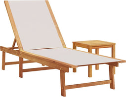 vidaXL - Ligbed - met - tafel - massief - acaciahout - en - textileen - grijs