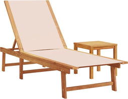 vidaXL - Ligbed - met - tafel - massief - acaciahout - en - textileen - crèmekleurig