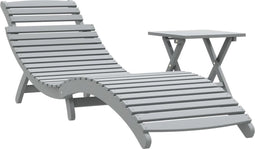 vidaXL - Ligbed - met - tafeltje - massief - acaciahout - grijs