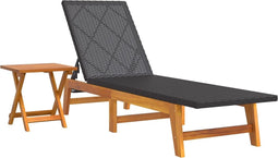 vidaXL - Ligbed - met - tafeltje - poly - rattan - en - massief - acaciahout