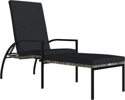 vidaXL - Ligbed - met - voetensteun - polyetheen - rattan - grijs