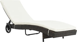vidaXL - Ligbed - met - wielen - en - kussen - poly - rattan - bruin