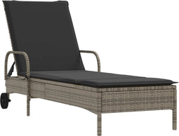 vidaXL - Ligbed - met - wielen - en - kussen - poly - rattan - grijs