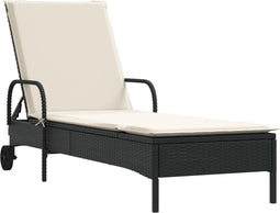 vidaXL - Ligbed - met - wielen - en - kussen - poly - rattan - zwart