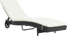 vidaXL - Ligbed - met - wielen - en - kussen - poly - rattan - zwart