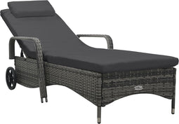 vidaXL - Ligbed - met - wieltjes - poly - rattan - grijs