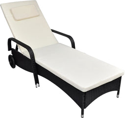 vidaXL - Ligbed - met - wieltjes - poly - rattan - zwart