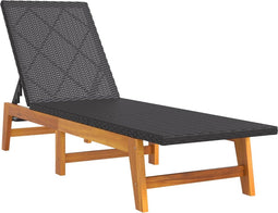vidaXL - Ligbed - poly - rattan - en - massief - acaciahout - zwart - en - bruin