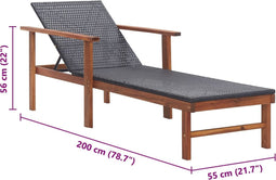 vidaXL - Ligbed - poly - rattan - en - massief - acaciahout - zwart