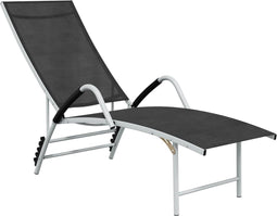 vidaXL - Ligbed - textileen - en - aluminium - zwart