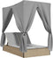 vidaXL - Ligbed - tweepersoons - met - dak - en - gordijn - poly - rattan - beige