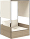 vidaXL - Ligbed - tweepersoons - met - dak - en - gordijn - poly - rattan - beige
