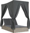 vidaXL - Ligbed - tweepersoons - met - dak - en - gordijn - poly - rattan - lichtgrijs