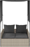 vidaXL - Ligbed - tweepersoons - met - dak - en - gordijn - poly - rattan - lichtgrijs