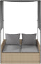 vidaXL - Ligbed - tweepersoons - met - dak - en - gordijn - poly - rattan - beige